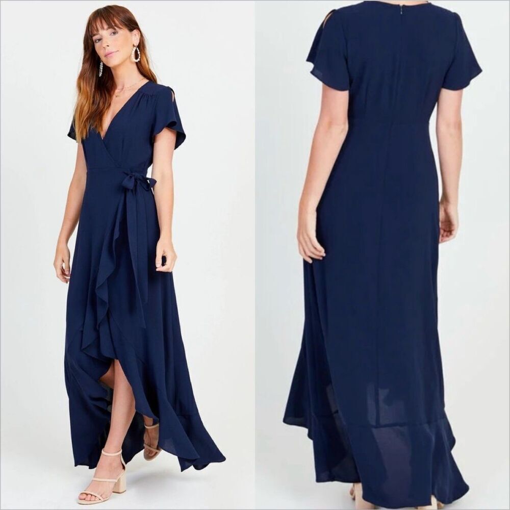 Altar'd State Navy Blue High-Low Wrap Maxi Dress